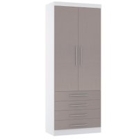 Guarda Roupa Modulado 90cm 2 Portas e 4 Gavetas Alpes Luciane Móveis Branco/Cinammon