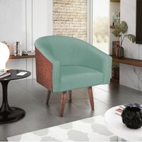 Poltrona Omodei Louise Corano Nozes e Linho Azul Turquesa