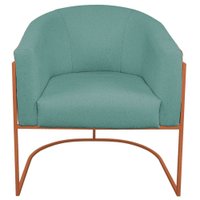 Poltrona Base Ferro Bronze Omodei Louise Corano Nozes e Linho Azul Turquesa