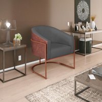 Poltrona Base Ferro Bronze Omodei Louise Corano Nozes e Linho Cinza Escuro