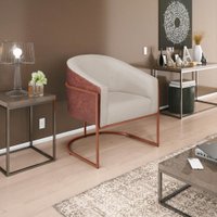 Poltrona Base Ferro Bronze Omodei Louise Corano Nozes e Linho Bege
