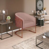 Poltrona Base Ferro Bronze Omodei Louise Corano Nozes e Linho Rose