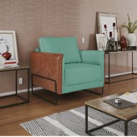 Poltrona Base De Ferro Omodei Mansur Linho Azul Turquesa