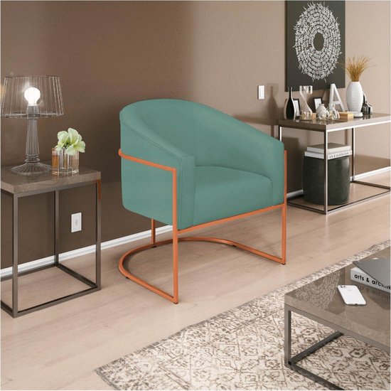 Poltrona Base De Ferro Omodei Louise Linho Azul Turquesa