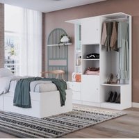 Guarda Roupas Solteiro com Espelho 2 Portas e 2 Gavetas Closet Art In Móveis Branco