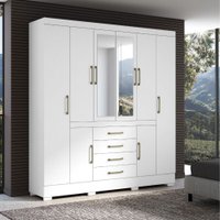 Guarda Roupa Napoli Com 8 Portas 4 Gavetas Com Espelho Aramoveis - Branco