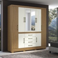 Guarda Roupa Napoli Com 8 Portas 4 Gavetas Com Espelho Aramoveis - Atacama com Off White