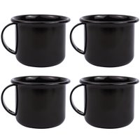 Jogo 4 Canecas Esmaltadas Retrô Pretas 90ml Xícaras Ágata Para Café Chá Preto