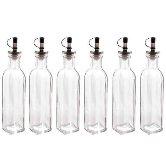 06 Garrafas de Vidro para Azeite ou Vinagre 270ml com Bico Dosador e Tampa Lyor