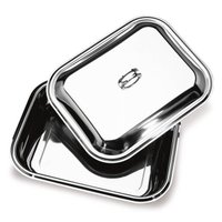 Travessa de Inox C/ Tampa 2,5L Funda Retangular 30x23,5x10,5cm Assadeira Média
