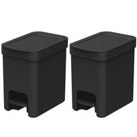 02 Lixeiras de Pedal com Aro Interno 6 Litros para Banheiro Polipropileno Trium Preto
