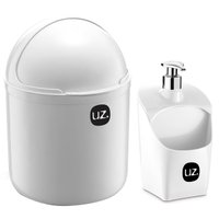Conjunto Lixeira 4L Capacete E Dispenser De Detergente Porta Esponja Branco