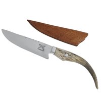 Faca Chifre de Cervo Natural Artesanal 6' Frios Carne Churrasco Em Aço Inox 420c