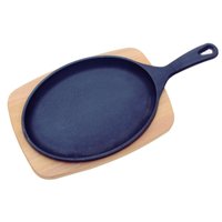 Tábua para Churrasco Tramontina Mix Grill Oval em Ferro Fundido com Base em Madeira Teca 30,5x18,5cm