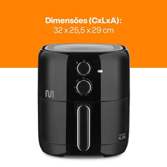 Fritadeira Elétrica sem óleo Air Fryer 4,2 Litros 1500W 127V Preta Multi - GO207
