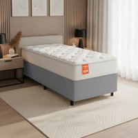 Cama Box Colchão Solteiro Molas Ensacadas Real 88x188x65cm Branco / Cinza Inducol - Suporta até 130kg por Pessoa