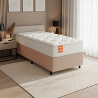 Cama Box Colchão Solteiro Molas Ensacadas Real 88x188x65cm Branco / Bege Inducol - Suporta até 130kg por Pessoa