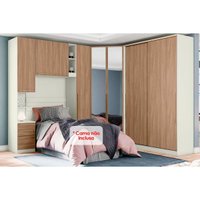 Quarto Modulado Solteiro Seletto 5 Peças (1 Ponte + 1 Closet + 2 G Roupas + 1 Componente) QMH03 Areia/Jequitibá - Henn