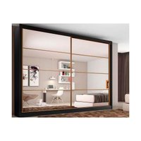 Guarda Roupa Casal 2 Portas de Correr e 6 Gavetas c/2 Espelhos Sevilha Preto/Branco Acetinado - Europa