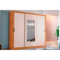 Guarda Roupa Casal 3 Portas de Correr e 4 Gavetas c/ Espelho Veneza Premium Naturale/Off White - Rufato