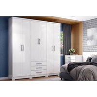 Guarda Roupa Casal 6 Portas e 3 Gavetas c/ Pés Caju DA136 Branco - Henn