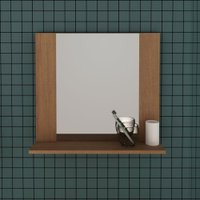 Espelheira Estante Suspensa Organizadora 1 Espelho 1 Prateleira Para Banheiro Marrom Madeira
