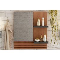 Armário de Banheiro c/Espelho BN3614 2 Prateleiras 60cm cor Amendoa/Marmore Lunar - Tecno Mobili