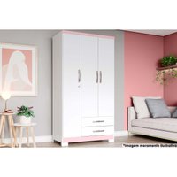 Guarda Roupa Solteiro 3 Portas e 2 Gavetas c/ Pés Açaí DA133 Branco/Rosa - Henn
