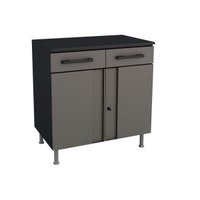 Balcão Multiuso p/Área Serviço Multibox Aço 2 Portas c/Chave e 2 Gavetas c/Tampo 80cm Preto/Cinza - Telasul