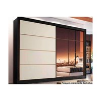 Guarda Roupa Casal 2 Portas de Correr e 6 Gavetas e c/1 Espelho Sevilha Preto/Branco Acetinado/Preto - Europa