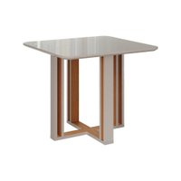 Mesa de Sala Jantar Flora c/Tampo Madeirado 94x94cm Off White/Nature - Cimol