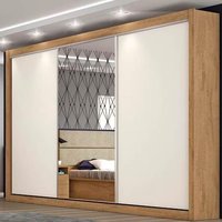 Guarda Roupa Casal 3 Portas de Correr e 6 Gavetas c/ 1 Espelho Toronto Branco - Europa