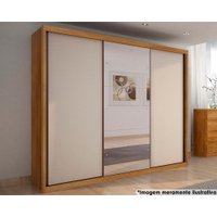 Guarda Roupas 3 Portas de Correr e 6 Gavetas c/ Espelho Paradizzo Gold Freijo Cumaru c/ Fendi - Novo Horizonte