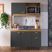 Armário De Cozinha Compacta Fidelitá Malta 122cm 4 Portas 1 Gaveta Sem Tampo e Fundo Castani/Chumbo
