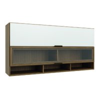 Armário De Cozinha Aéreo 2 Portas Com Vidro Módulo Suspenso Nogal/Branco Batrol