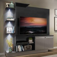 Estante Para TV 55" C/ 03 Leds e C/2 portas Dallas Multimóveis V3399 Preto/Lacca Fumê