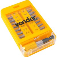 Jogo de bits/ponteiras com 15 peças encaixe sextavado 1/4" com engate rápido VONDER