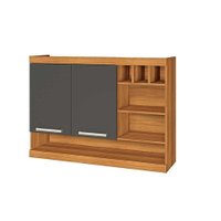 Armário Aéreo p/ Cozinha Burguesa 2 Portas c/ Adega e 3 Nichos 120cm Freijo/Grafite - Nesher