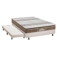 Cama Box c/Auxiliar Casal: Colchão Ortopédico Probel D33EP Guarda Costas Plus Brown + Base CRC Courano Branco(138x188)