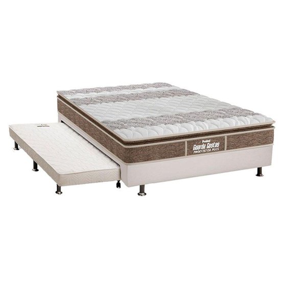 Cama Box c/Auxiliar Casal: Colchão Ortopédico Probel D33EP Guarda Costas Plus Brown + Base CRC Courano Branco(138x188)