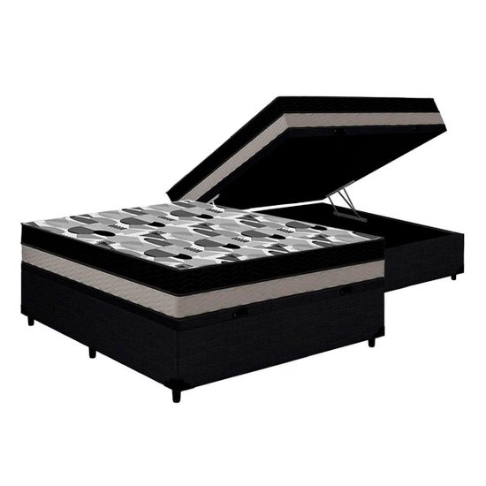 Cama Box Baú Casal: Colchão Anatômico Ortobom D33 / EP ISO 100 Double Face + Base CRC CouranoBlack(138x188x20)