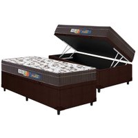 Conjunto Box Baú Solteiro: Colchão Espuma Polar D33 Pérola Euro Pillow + Base CRC Courano Brown(88x188)