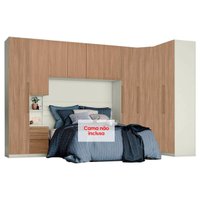 Modulado de Quarto Seletto 6 Peças (1 Ponte + 1 Closet + 3 G Roupas + 1 Complemento) QMH04 Areia/Jequitibá - Henn