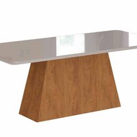 Mesa de Sala Jantar Helena c/Tampo Madeirado Vidro 210x100cm Savana c/ Off White - Cimol