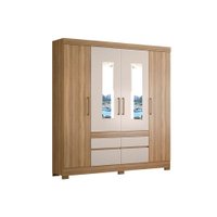 Guarda Roupa 4 Portas e 4 Gavetas c/ Espelhos Bilbao Amêndola/Off White - Demóbile