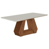 Mesa para Cozinha Ágata + Tampo Madeirado Vidro 180x90cm Savana c/ Off White - Cimol