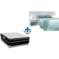 Cama Box Casal CRC + Colchão Molas Physical Ortobom + Cabeceira Plus Branco