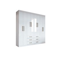 Guarda Roupa Casal 8 Portas e 6 Gavetas c/ Espelho Liverpool Branco - Santos Andirá