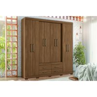 Guarda Roupa Casal 8 Portas e 4 Gavetas c/ Pés Nápoles Jatoba/Ebano - Santos Andirá