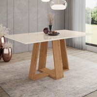 Mesa de Madeira Lins com Vidro Canto Reto Nature/Off White Sc93 - Henn